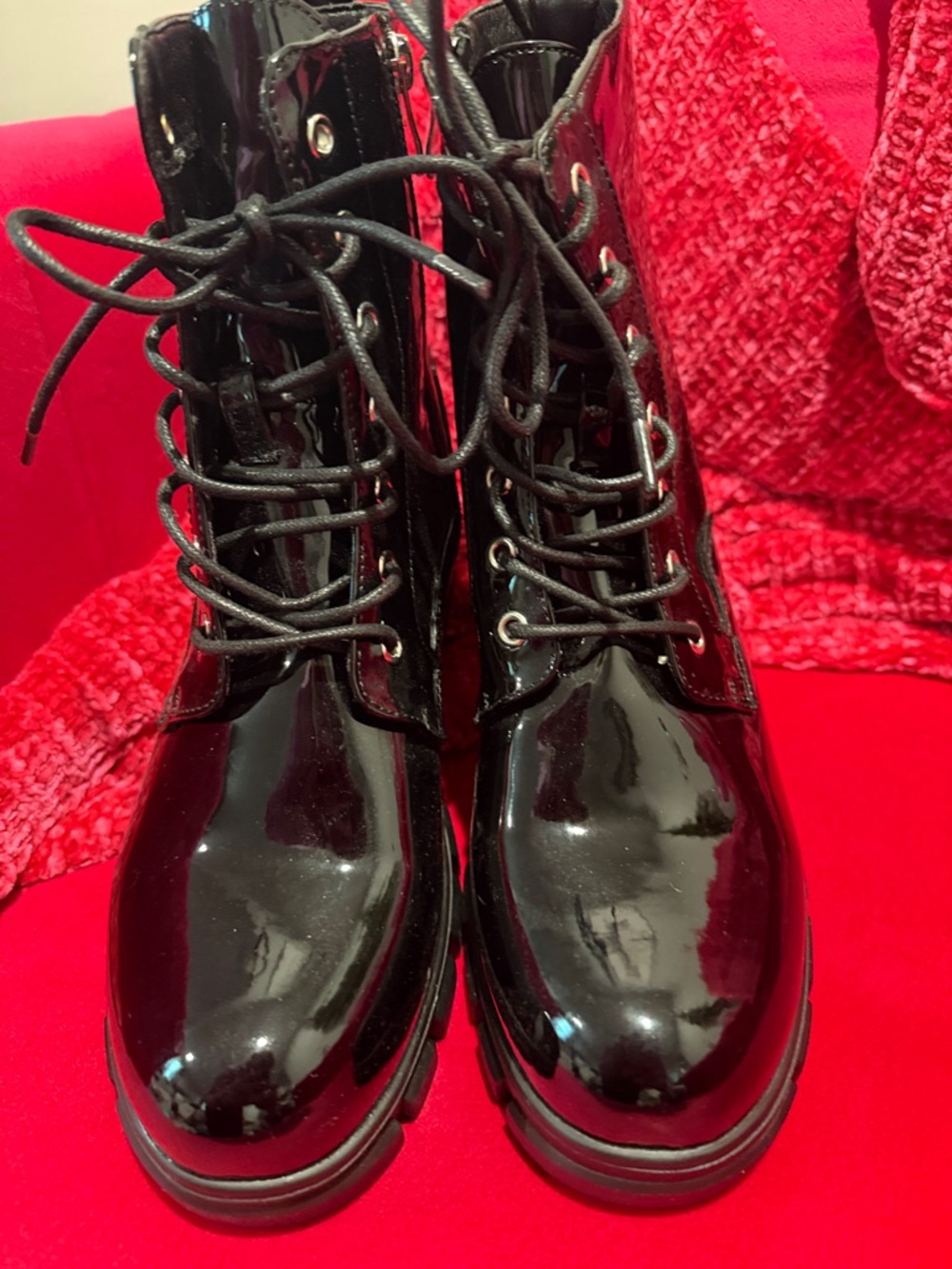 Women's Black Patent Lace-Up Ankle Boots